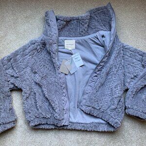 Cable Knit Fuzzy Jacket Size Medium Grey Zip Jacket